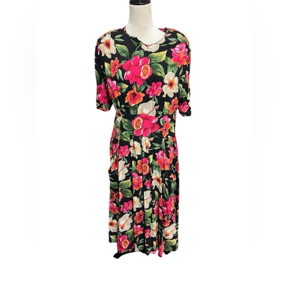 Caroline Wells Vintage 90s Floral Flowy Shirt Dress Size 16